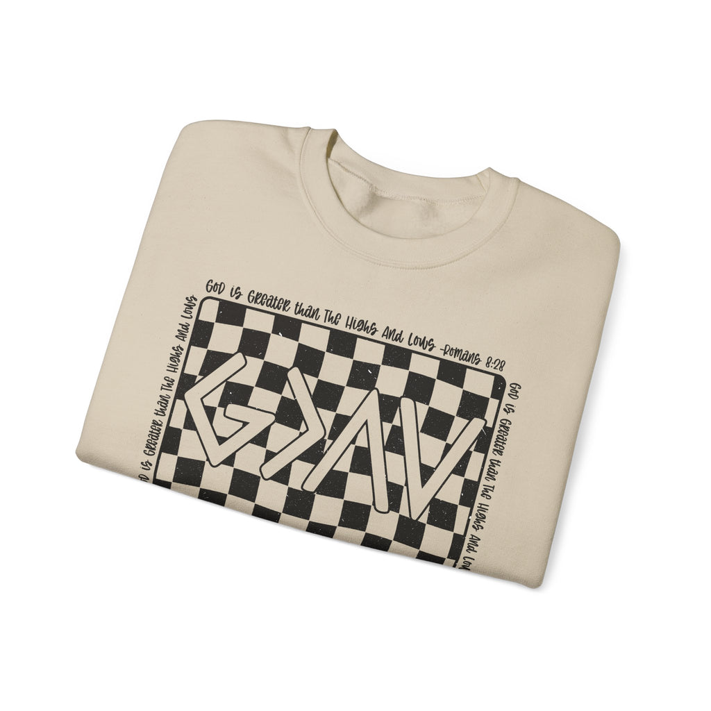 Checkered GOD IS GREATER Graphic SWEATSHIRT