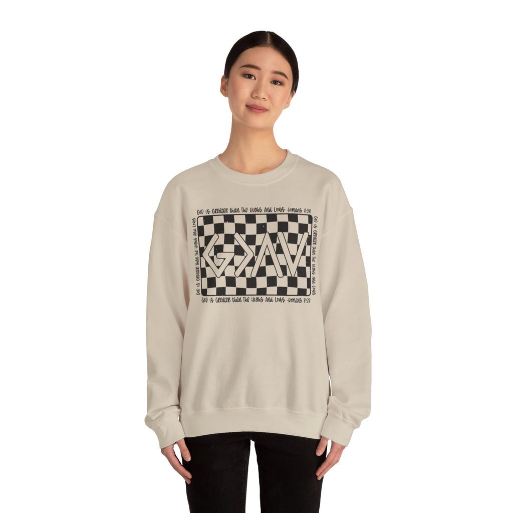 Checkered GOD IS GREATER Graphic SWEATSHIRT