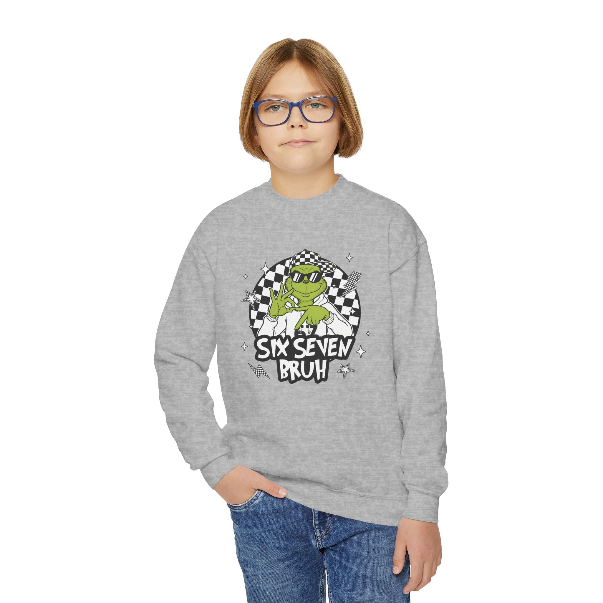 Grinch 6-7 Bruh Youth Crewneck Sweatshirt